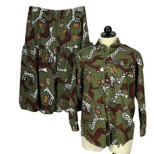 Vintage C.C. Company Women's Cottage Core Animal Print‎ Skirt Set Size Small